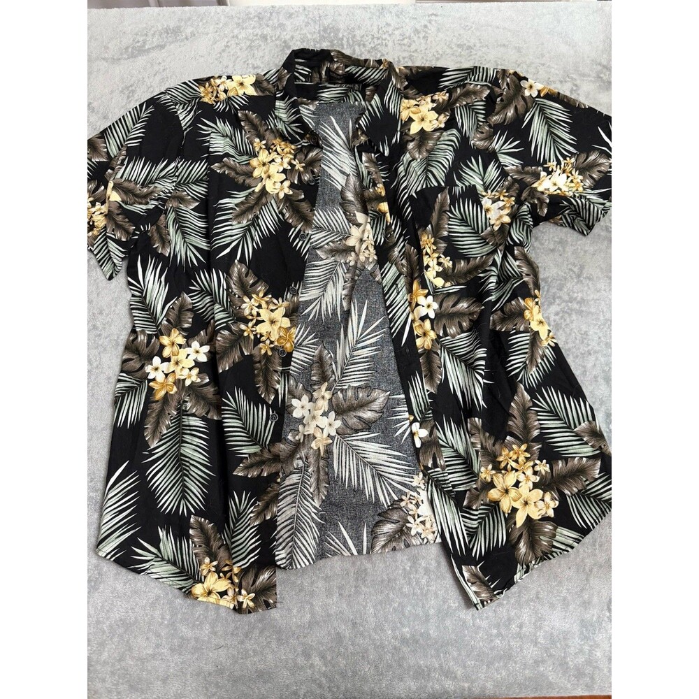 It’s Our Time Men’s Hawaiian Shirt XL 17.5 Black Floral Button Down Aloha